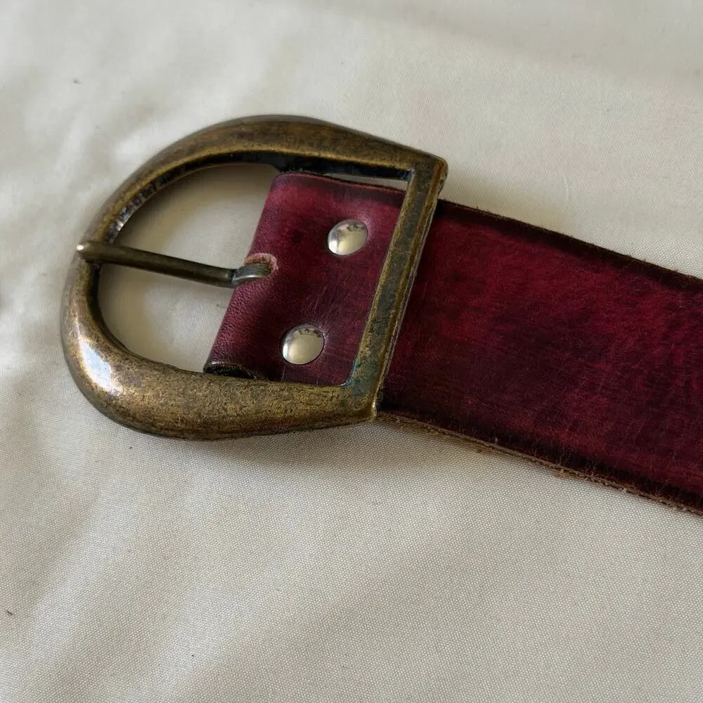 Pink Genuine Leather Floral Detail Belt Boho Artsy Sz 28 S